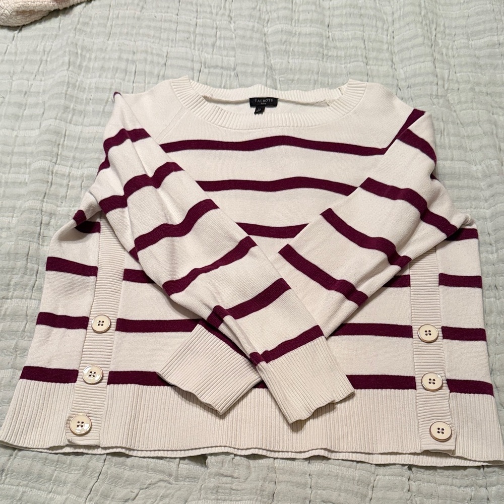 Talbots Cream and Purple Striped Sweater
